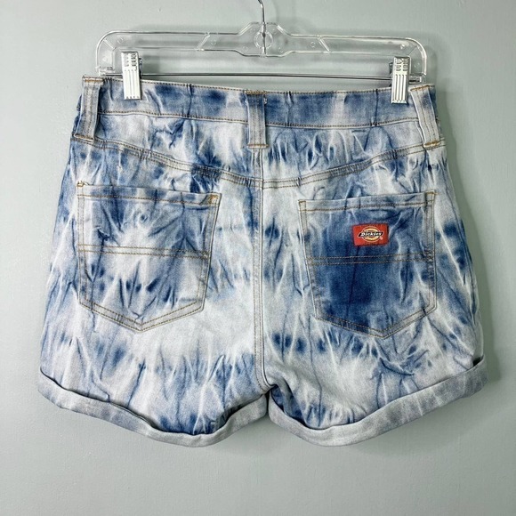Dickies Women's Cuffed Button Fly Acid Wash Tie Dye Stretch Denim Shorts Size 7 - Picture 13 of 16